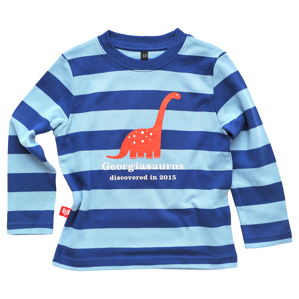 Long sleeve blue striped Diplodocus custom kids T-shirt