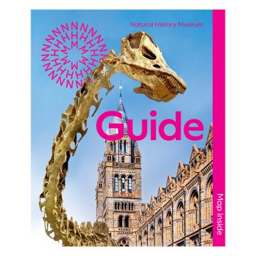 Front cover of the Natural History Museum Souvenir Guide features the skeleton statue of Fern the Diplodocus.