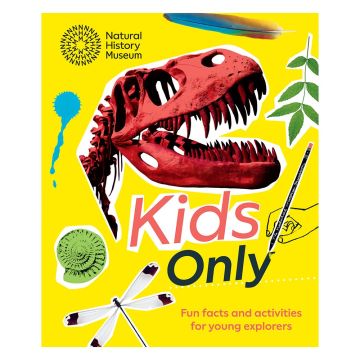 The front cover has the words Kids Only underneath a T. rex skull.