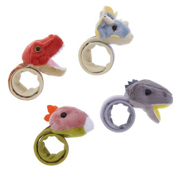 Dinosaur Snap Bands. Clockwise from top: Triceratops, Diplodocus, Stegosaurus, T. rex
