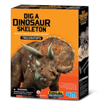 The front of the kit’s packaging has an illustration of a Triceratops.