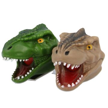 A green and a brown T. rex head Dinosaur Bubble Toy.
