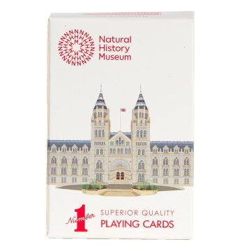The front of the pack of cards has an illustration of the towered entrance of the Museum’s Waterhouse Building.