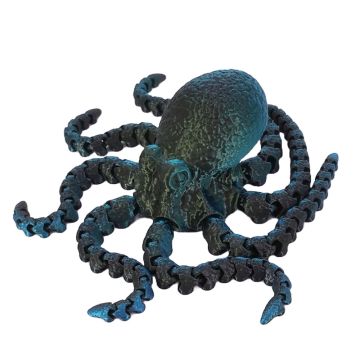  The dark blue-green Octopus Fidget Toy is positioned on its body with its 8 arms winding outwards.