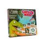 A side-on shot of the Guess Who? Dinosaur Edition Board Game packaging, which is a square box with an illustration of two dinosaurs playing the game.