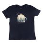The navy-blue Fern T-shirt for Kids with the Fern the Diplodocus logo on the chest.