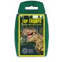 The front of the dark green Top Trumps packaging, with the words 'Top Trumps: whatever you're into, so are we' above a picture of a T. rex.