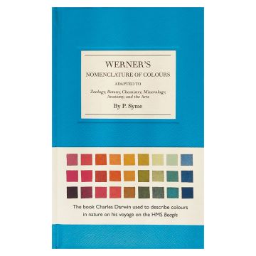 The blue front cover of Werner's Nomenclature of Colours has a strap along the bottom with different coloured squares.