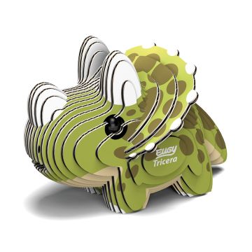 Side-on view of the completed Triceratops model, with its dark and pale green colourings.