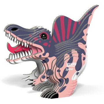 Side-on view of the completed model, with its pale pink, dark pink and purple colourings.