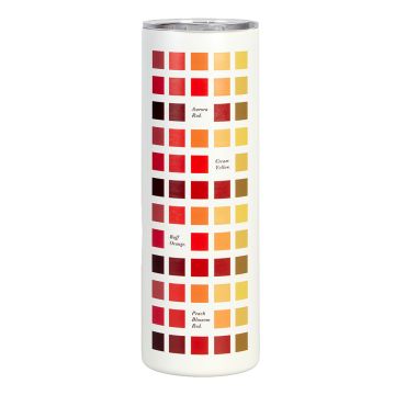 The drinks bottle side on with the red, orange and yellow squares showing.