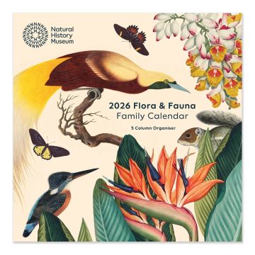 The front of the Flora & Fauna Family Calendar 2026 with illustrations of birds, butterflies and plants.