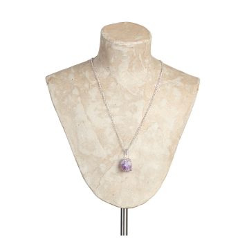 Amethyst Rough Point Pendant Necklace displayed on a cream-coloured shoulder bust.
