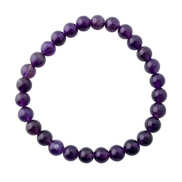 The Amethyst Round Bead Bracelet is on a white background. The circle of dark purple beads are equal in size and all shaped like small balls.