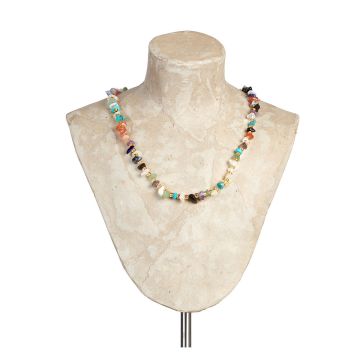 Assorted Stones Chip Necklace displayed on a cream-coloured shoulder bust.
