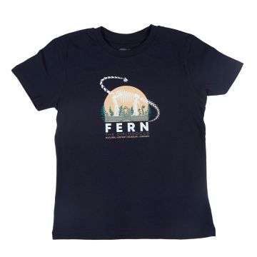 The navy-blue Fern T-shirt for Kids with the Fern the Diplodocus logo on the chest.