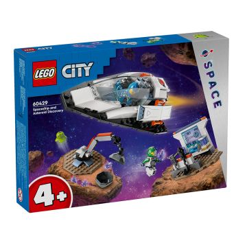 The front cover of the LEGO packaging showing the built contents of the box, styled as if travelling on asteroids in space.