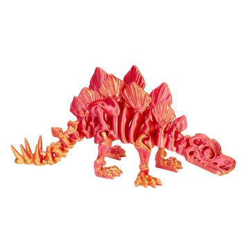 The model stands on all four legs facing right. The colour of the model changes from a red skull and body to a gold tail and legs.