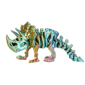 The model stands on all four legs facing left. The colour of the model changes from a blue-green skull and body to green and purple legs.