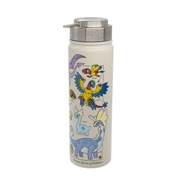The cream bottle has colourful illustrations of Pokémon in the style of the Natural History Museum’s scientific drawings. The lid is silver.