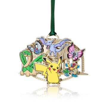 The front of the decoration features Pikachu, Butterfree, Aerodactyl, Tropius, Vivillon, Archen, Oddish, Omanyte in the Natural History Museum’s Hintze Hall.