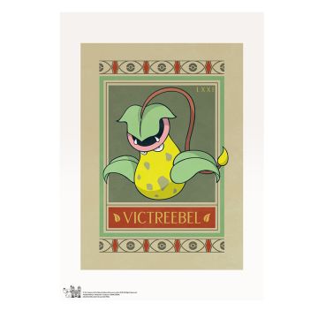 The colour print is of the Pokémon Victreebel graphic in the style of the Natural History Museum’s botanical ceiling panels.