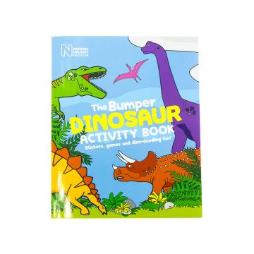 The Bumper Dinosaur Activity Book front cover showing colourful illustrations of dinosaurs