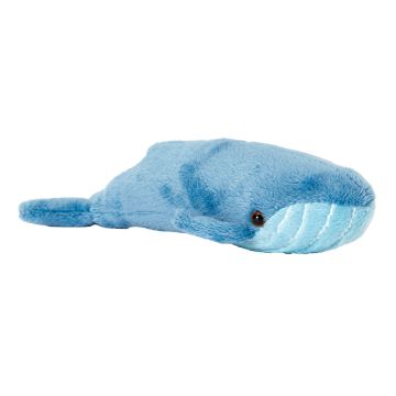 Side on view of the Small Blue Whale Soft Toy showing its tail.