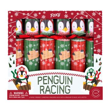 Penguin Racing Christmas Crackers in packaging