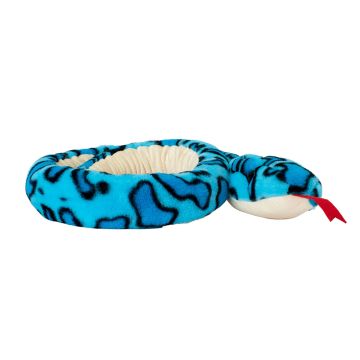 Side on view of the Pit Viper Snake Soft Toy curled up.