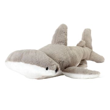 Angled, front on view of the Hammerhead Shark Soft Toy showing its wide head.