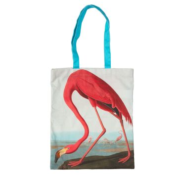 American Flamingo Audubon Tote Bag showing the flamingo bending its neck to the water's edge.