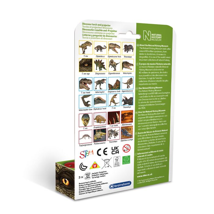Dinosaur Torch and Projector back cover of packaging 