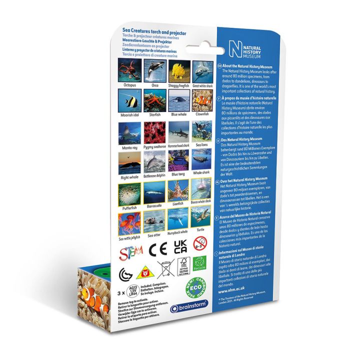 Sea Creatures Torch and Projector back cover of packaging showing all 24 images