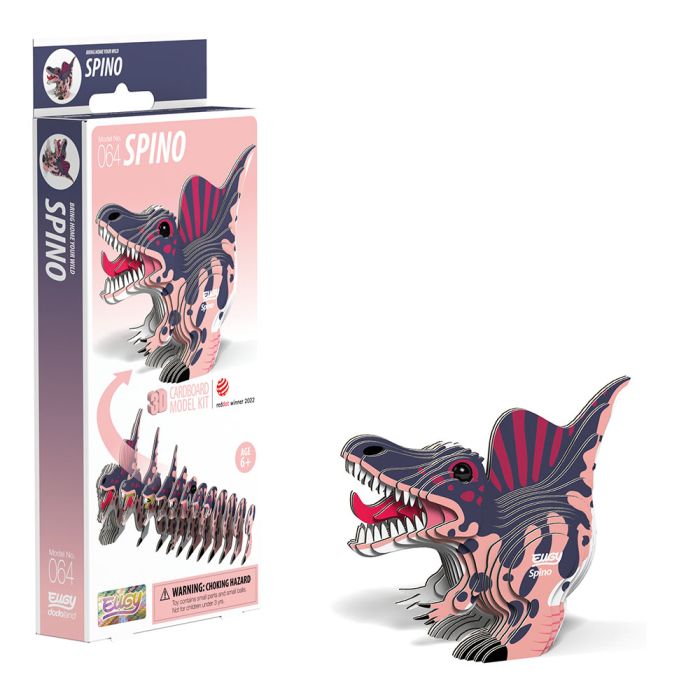 The completed spino model shown next to the packaging.