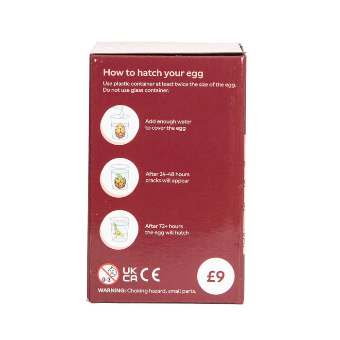 The side of the dark red packaging shows the instructions about 'How to hatch your egg'.