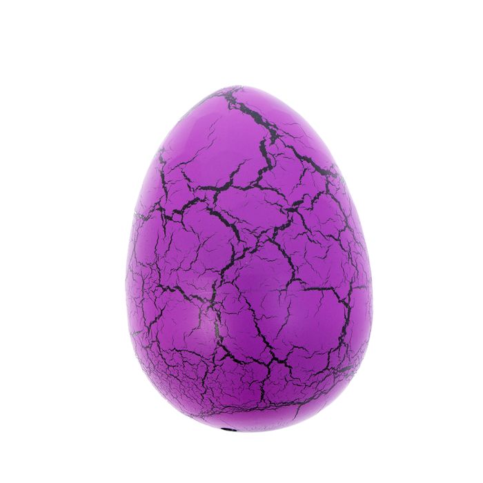 The hatching egg is shown whole. It's coloured purple with black cracking lines.