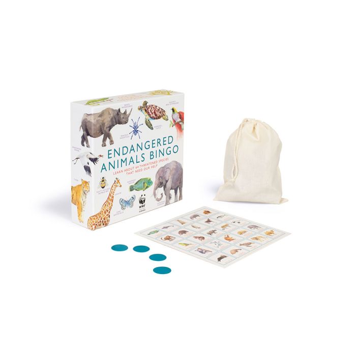 Endangered Animal Bingo board game with cotton bag
