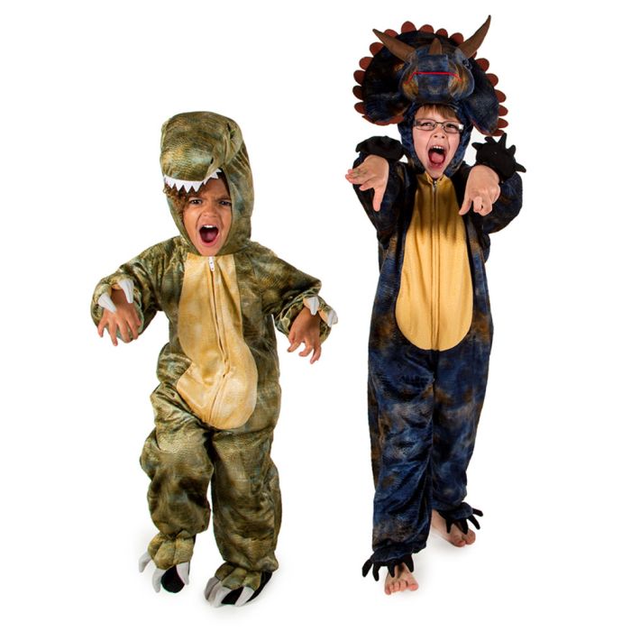 T. rex Costume for Kids, shown here with the Triceratops Costume for Kids