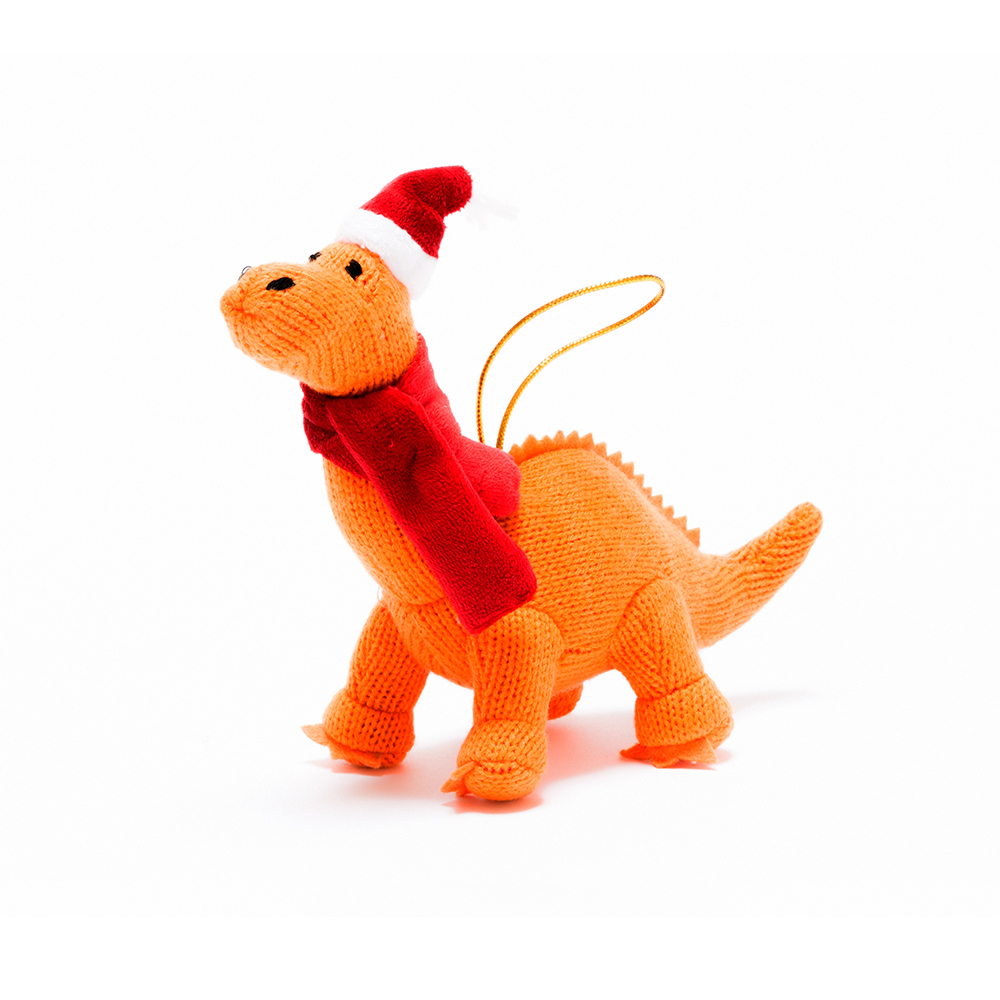 Orange Knitted Diplodocus Christmas decoration
