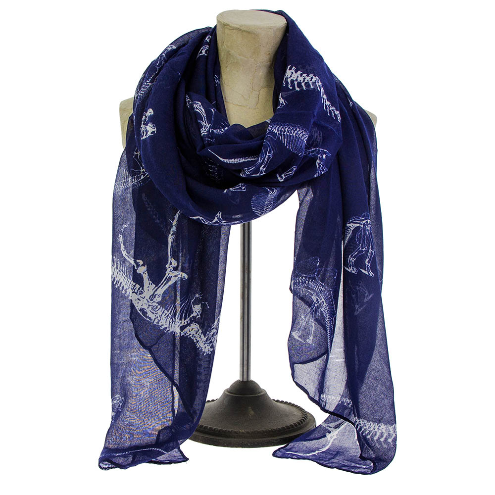 Navy Dinosaur Skeleton Print Scarf